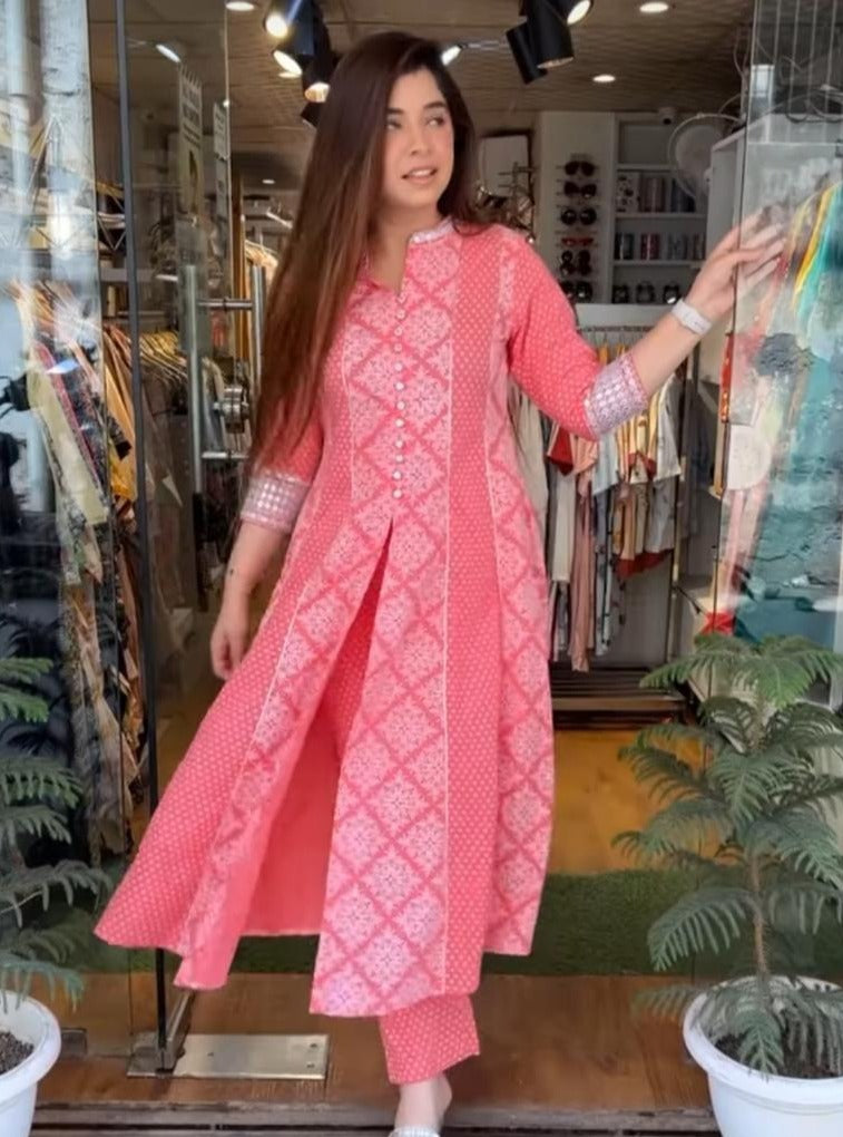 Shop Now Pink Kurta Pants Set - ADIRICHA